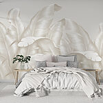 Papel de parede Folhas elegantes em tons brancos suaves.