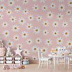 Papel de parede Padrão de flores brancas sobre um fundo cor-de-rosa