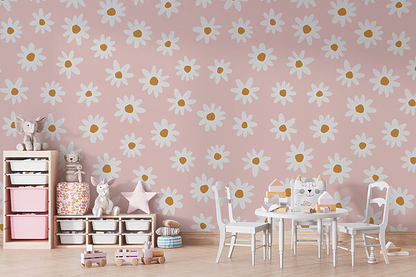 Padrão de flores brancas sobre um fundo cor-de-rosa Papel de parede Padrão de flores brancas sobre um fundo cor-de-rosa