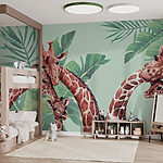 Papel de parede Girafa com um fundo verde