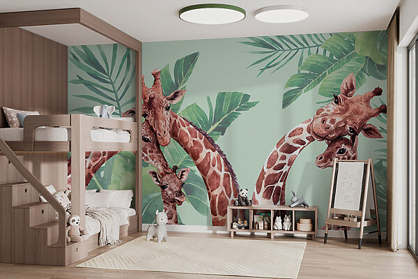 Girafa com um fundo verde Papel de parede Girafa com um fundo verde