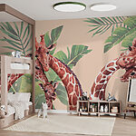 Papel de parede Grupo de girafas com folhas