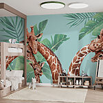 Papel de parede Grupo de girafas com folhas