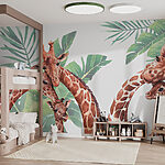 Papel de parede Grupo de girafas com folhas