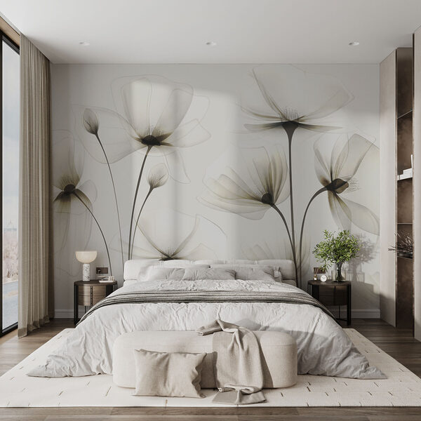 Papel de parede Flores transparentes sobre um fundo branco