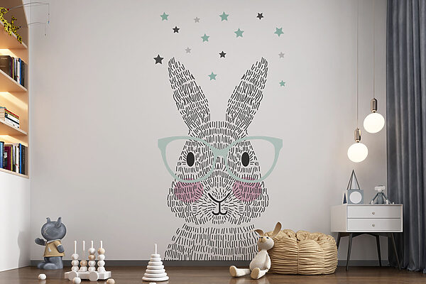 Coelhinho com óculos sob as estrelas Papel de parede Coelhinho com óculos sob as estrelas