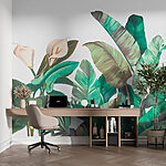 Papel de parede As folhas e flores tropicais exuberantes florescem