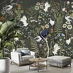 Papel de parede Papel de parede com pássaros e flores