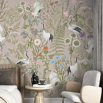Papel de parede Papel de parede com pássaros e flores