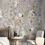 Papel de parede Papel de parede com pássaros e flores