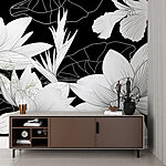 Papel de parede Desenho floral elegante a preto e branco.