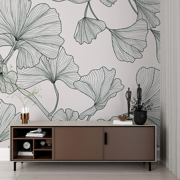 Papel de parede Papel de parede Desenho elegante com padrão de folhas de ginkgo (REF: w00328v2)