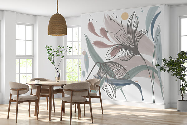 Papel de parede Elegância floral abstrata em tons pastel