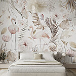 Papel de parede Os flamingos dançam no meio de sonhos botânicos.