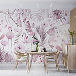 Papel de parede Flamingos em tons pastel entre padrões florais