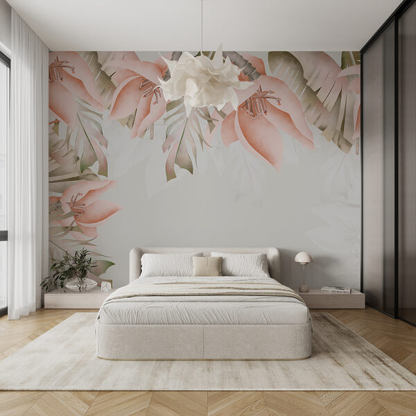 Rebordo floral com pétalas cor-de-rosa suaves Papel de parede Rebordo floral com pétalas cor-de-rosa suaves