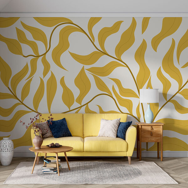 Folhas amarelas sobre um fundo branco Papel de parede Folhas amarelas sobre um fundo branco