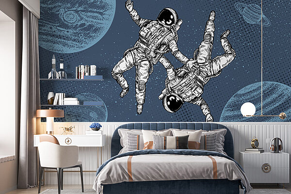 Dois astronautas a flutuar no espaço Papel de parede Dois astronautas a flutuar no espaço
