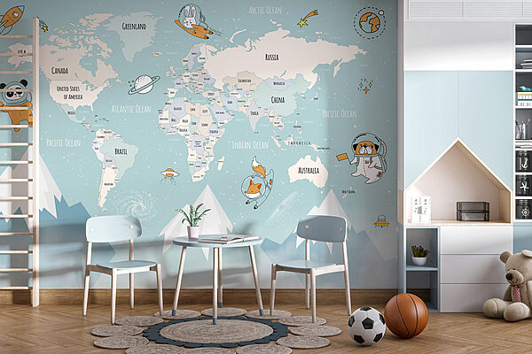 Mapa do mundo com montanhas e nuvens Papel de parede Mapa do mundo com montanhas e nuvens