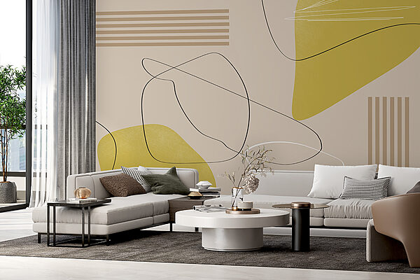 Papel de parede Linhas onduladas amarelas e pretas