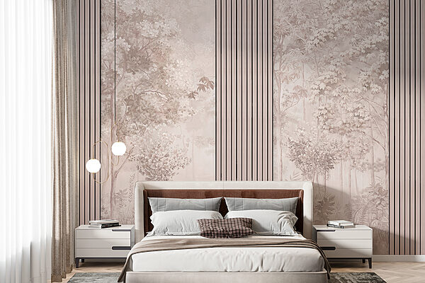 Papel de parede Árvore com folhas numa floresta com nevoeiro