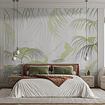 Papel de parede Folhas tropicais em tons pastel suaves.