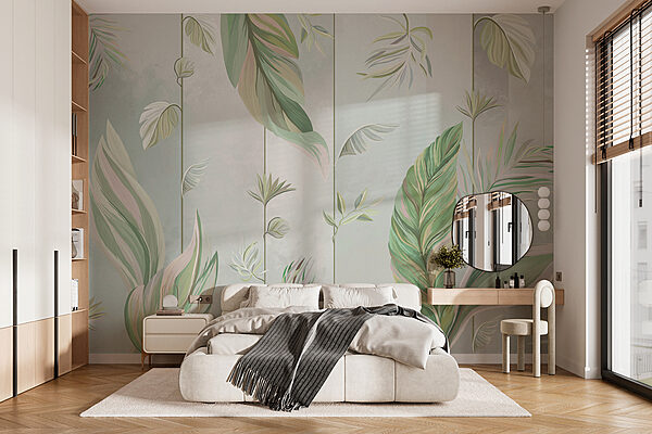 Papel de parede Folhas em tons pastel num padrão elegante