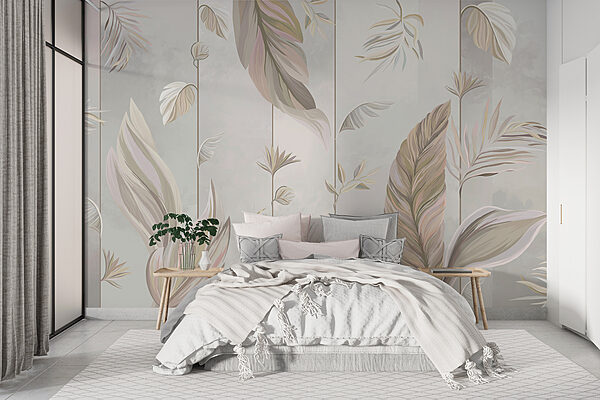 Folhas elegantes com tons pastel suaves Papel de parede Folhas elegantes com tons pastel suaves