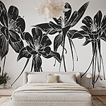 Papel de parede Ilustração floral a preto e branco
