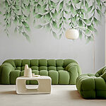 Papel de parede Folhas verdes sobre um fundo branco