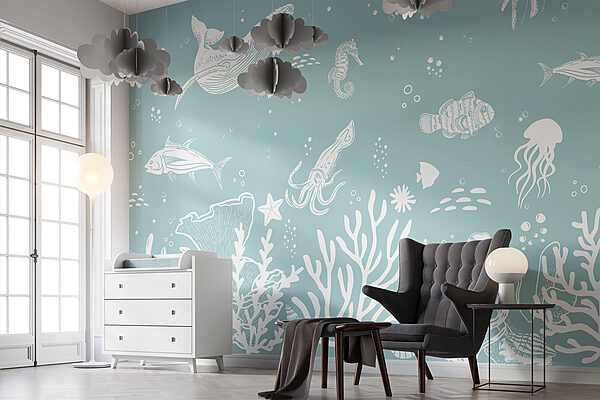 Peixe branco sobre um fundo azul Papel de parede Peixe branco sobre um fundo azul