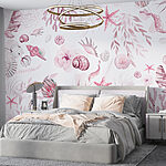 Papel de parede Conchas e folhas em harmonia cor-de-rosa.