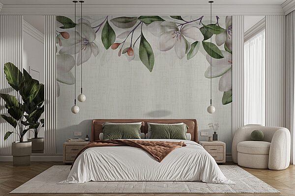 Rebordo floral com flores em tons pastel Papel de parede Rebordo floral com flores em tons pastel