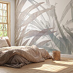 Papel de parede Folhas abstractas em tons pastel suaves.