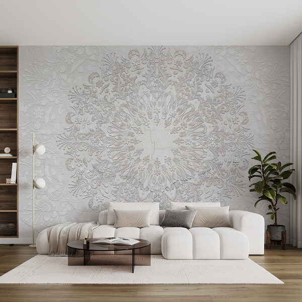 Papel de parede Papel de parede Desenho floral branco sobre uma superfície branca (REF: w01249)