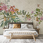 Papel de parede Arranjo floral com folhas verdes.