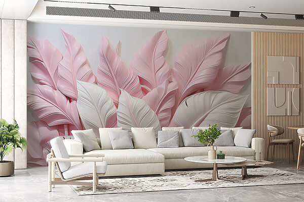 Grupo de folhas cor-de-rosa e brancas Papel de parede Grupo de folhas cor-de-rosa e brancas
