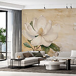 Papel de parede Flor branca com folhas verdes