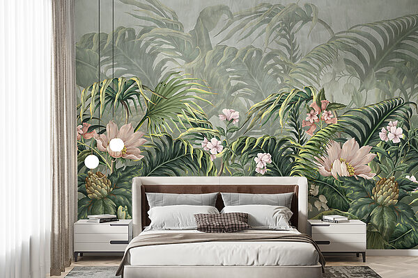 Papel de parede com flores e folhas Papel de parede Papel de parede com flores e folhas