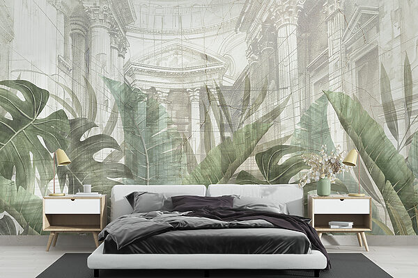 Papel de parede Pintura de um edifício com uma folha grande (REF: w01311) Papel de parede Papel de parede Pintura de um edifício com uma folha grande (REF: w01311)
