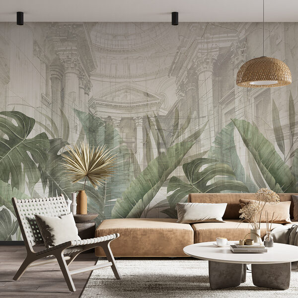 Papel de parede Pintura de um edifício com uma folha grande