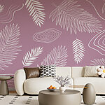 Papel de parede Fundo roxo com folhas brancas