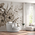 Papel de parede Desenho de flores e folhas