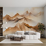 Papel de parede Pintura de montanhas com nuvens