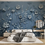 Papel de parede Parede cinzenta com flores e folhas