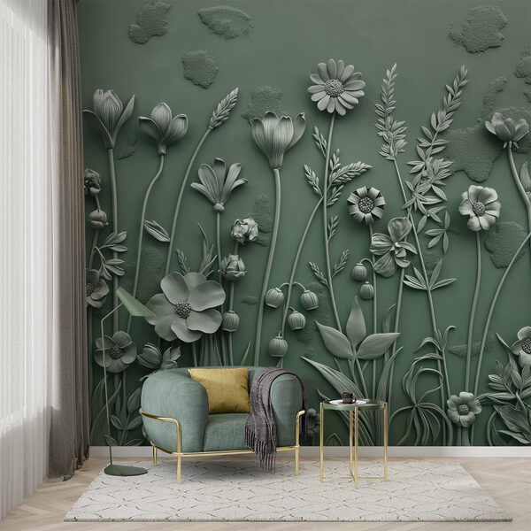 Papel de parede Escultura cinzenta de flores e plantas (REF: w07869v2) Papel de parede Papel de parede Escultura cinzenta de flores e plantas (REF: w07869v2)
