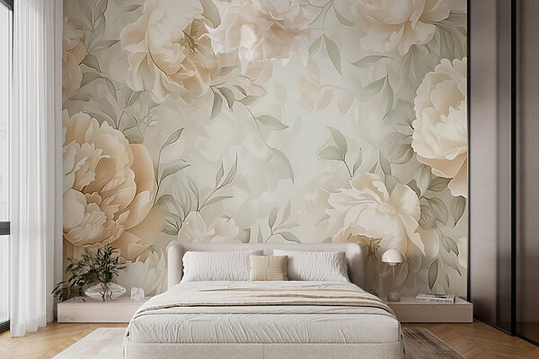 Flores cremosas numa dança delicada Papel de parede Flores cremosas numa dança delicada