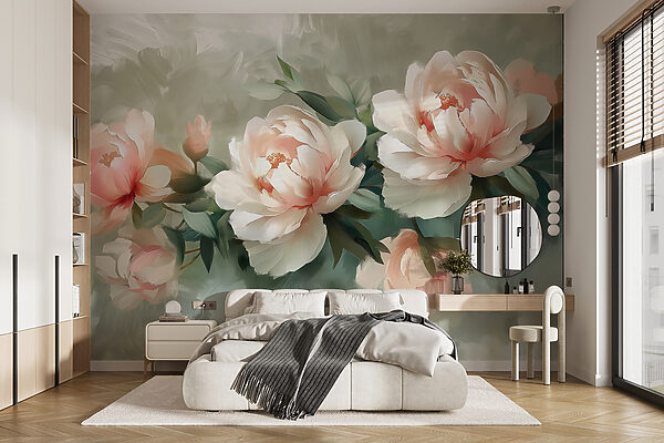 Papel de parede Grupo de flores numa superfície branca (REF: w07947) Papel de parede Papel de parede Grupo de flores numa superfície branca (REF: w07947)