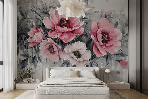 Pintura de flores cor-de-rosa Papel de parede Pintura de flores cor-de-rosa