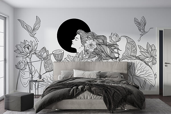 Papel de parede Mulher com cabelo comprido e flores